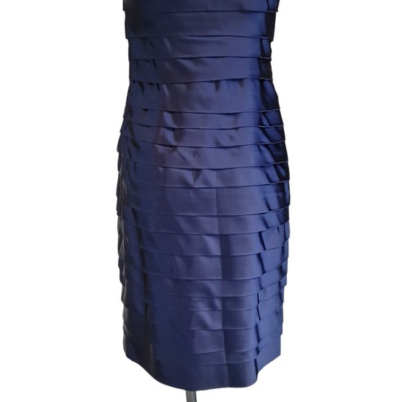 Calvin Klein Navy Satin Layered Cocktail Dress SZ 4 - Picture 7 of 13